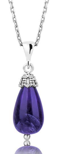 Serra Jewels Mor Ametist Taşlı 925 Ayar Kararmayan Damla Forse Zincir Kadın Gümüş Kolye 45 cm