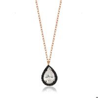 Serra Jewels Beyaz - Siyah Zirkon Taşlı 925 Ayar Kararmayan Damla Forse Zincir Kadın Gümüş Kolye 45 cm