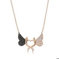 Serra Jewels Kalpli Beyaz - Siyah Zirkon Taşlı 925 Ayar Kararmayan Melek Forse Zincir Kadın Gümüş Kolye 45 cm