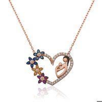 Serra Jewels Anne Çocuk Çok Renkli Zirkon Taşlı 925 Ayar Kararmayan Kalpli Forse Zincir Kadın Gümüş Kolye 45 cm