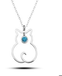 Serra Jewels Kedili Mavi Firuze Taşlı 925 Ayar Kararmayan Forse Zincir Kadın Gümüş Kolye 45 cm