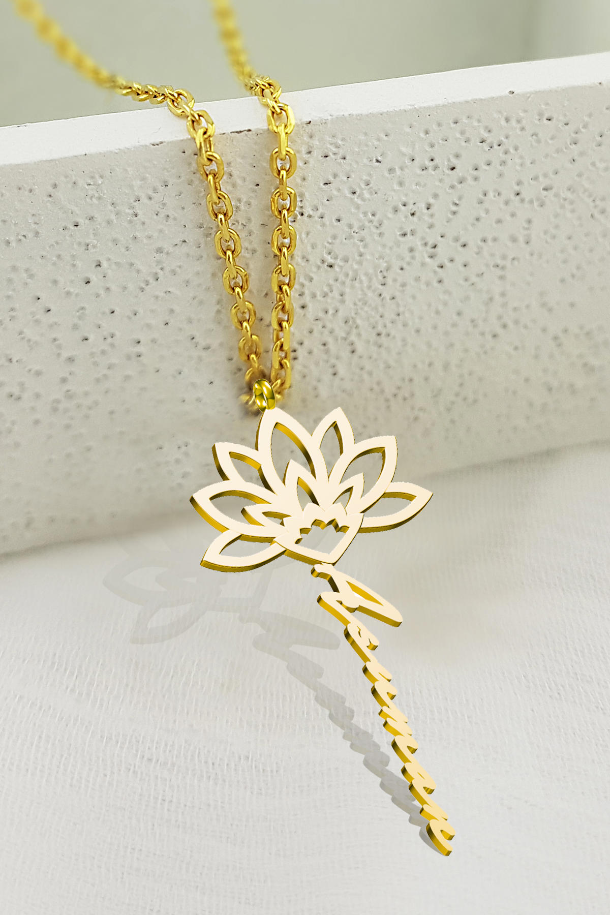 Vaoov Lotus Çiçeği Gold 925 Ayar Altın Kaplama Kararmayan Forse Zincir Kadın Gümüş Kolye 45 cm