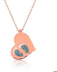 Serra Jewels Ayak İzi Mavi Firuze Taşlı 925 Ayar Kararmayan Kalpli Forse Zincir Kadın Gümüş Kolye 45 cm