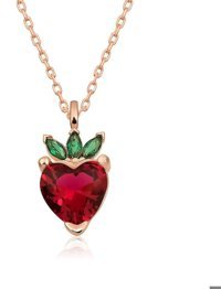 Serra Jewels Çilek Figürlü Kırmızı-Yeşil Zirkon Taşlı 925 Ayar Kararmayan Forse Zincir Kadın Gümüş Kolye 45 cm