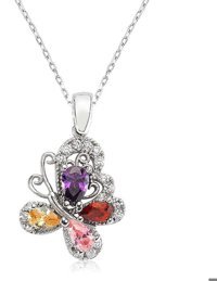 Serra Jewels Kelebekli Çok Renkli Zirkon Taşlı 925 Ayar Kararmayan Forse Zincir Kadın Gümüş Kolye 45 cm