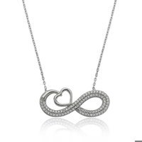 Serra Jewels Kalpli Beyaz - Siyah Zirkon Taşlı 925 Ayar Kararmayan Sonsuzluk Forse Zincir Kadın Gümüş Kolye 45 cm
