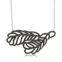 Serra Jewels Yapraklı Siyah Zirkon Taşlı 925 Ayar Kararmayan Forse Zincir Kadın Gümüş Kolye 45 cm