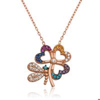 Serra Jewels Kelebekli Çok Renkli Zirkon Taşlı 925 Ayar Kararmayan Yonca Forse Zincir Kadın Gümüş Kolye 45 cm