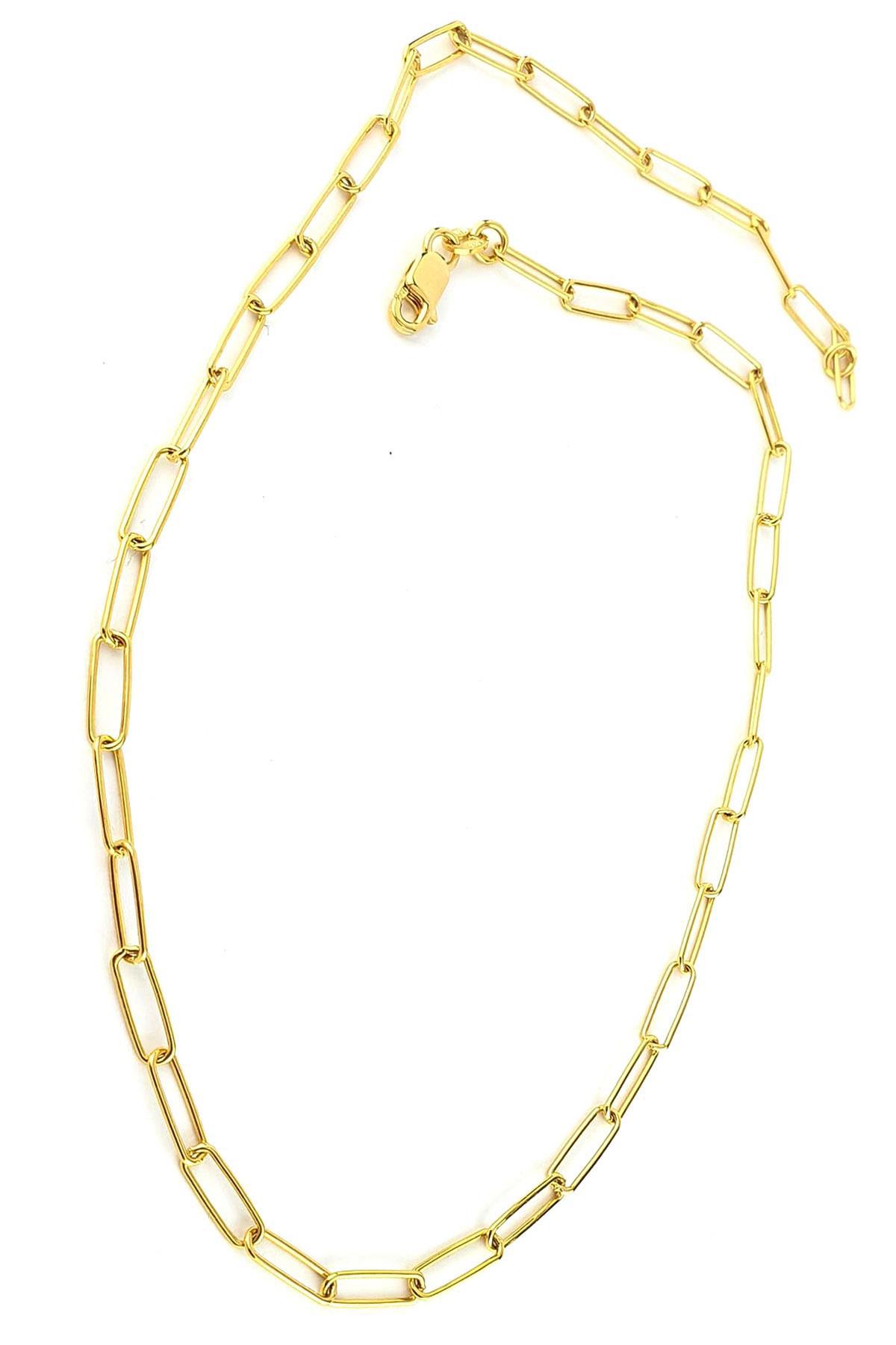 Oseshop Gold 925 Ayar Kararmayan Ataç Zincir Kadın Gümüş Kolye 45 cm