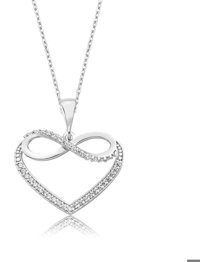 Serra Jewels Sonsuzluk Beyaz - Siyah Zirkon Taşlı 925 Ayar Kararmayan Kalpli Forse Zincir Kadın Gümüş Kolye 45 cm