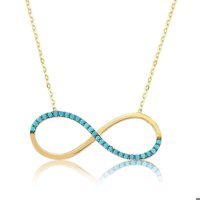 Serra Jewels Mavi Firuze Taşlı 925 Ayar Kararmayan Sonsuzluk Forse Zincir Kadın Gümüş Kolye 45 cm