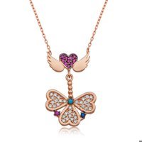 Serra Jewels Çok Renkli Zirkon Taşlı 925 Ayar Kararmayan Melek Kanadı Forse Zincir Kadın Gümüş Kolye 45 cm