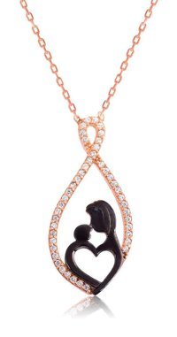 Serra Jewels Anne Çocuk Beyaz Zirkon Taşlı 925 Ayar Kararmayan Kalpli Forse Zincir Kadın Gümüş Kolye 45 cm