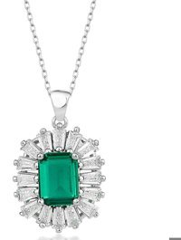 Serra Jewels Elmas Yeşil Zümrüt Taşlı 925 Ayar Kararmayan Forse Zincir Kadın Gümüş Kolye 45 cm