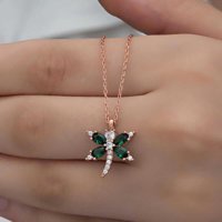 Serra Jewels Yusufçuk Beyaz - Yeşil Zirkon Taşlı 925 Ayar Kararmayan Forse Zincir Kadın Gümüş Kolye 45 cm
