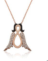 Serra Jewels Sonsuzluk Beyaz - Siyah Zirkon Taşlı 925 Ayar Kararmayan Melek Kanadı Forse Zincir Kadın Gümüş Kolye 45 cm