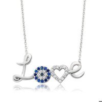 Serra Jewels Love Yazılı Beyaz-Mavi Zirkon Taşlı 925 Ayar Kararmayan Forse Zincir Kadın Gümüş Kolye 45 cm