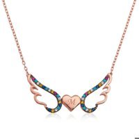 Serra Jewels Kanatlı Çok Renkli Zirkon Taşlı 925 Ayar Kararmayan Kalpli Forse Zincir Kadın Gümüş Kolye 45 cm