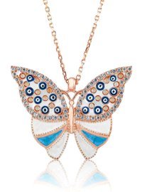 Serra Jewels Nazar Boncuklu Beyaz Zirkon Taşlı 925 Ayar Kararmayan Kelebek Forse Zincir Kadın Gümüş Kolye 45 cm