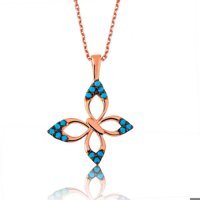 Serra Jewels Kelebekli Mavi Firuze Taşlı 925 Ayar Kararmayan Forse Zincir Kadın Gümüş Kolye 45 cm
