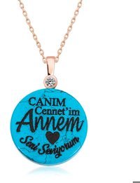 Serra Jewels Yazılı Turkuaz-Siyah 925 Ayar Kararmayan Forse Zincir Kadın Gümüş Kolye 45 cm