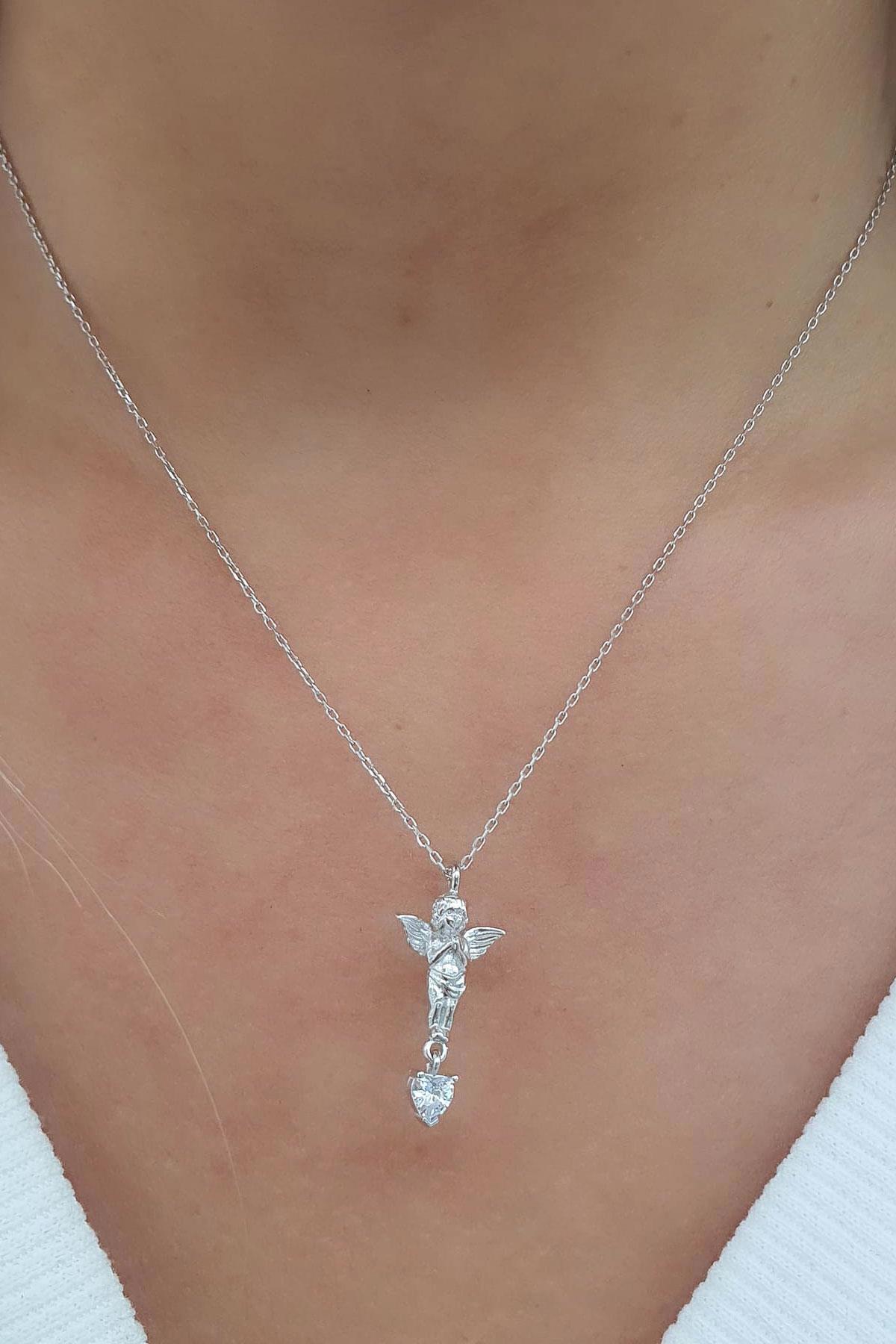 Oseshop Melek Beyaz Zirkon Taşlı 925 Ayar Kararmayan Forse Zincir Kadın Gümüş Kolye 45 cm