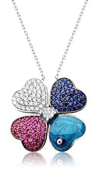 Serra Jewels Yoncalı Çok Renkli Zirkon Taşlı 925 Ayar Kararmayan Forse Zincir Kadın Gümüş Kolye 45 cm