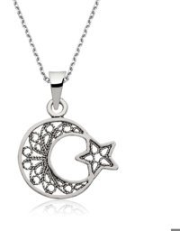 Serra Jewels Ay Yıldız Gümüş 925 Ayar Kararmayan Damla Forse Zincir Kadın Gümüş Kolye 45 cm