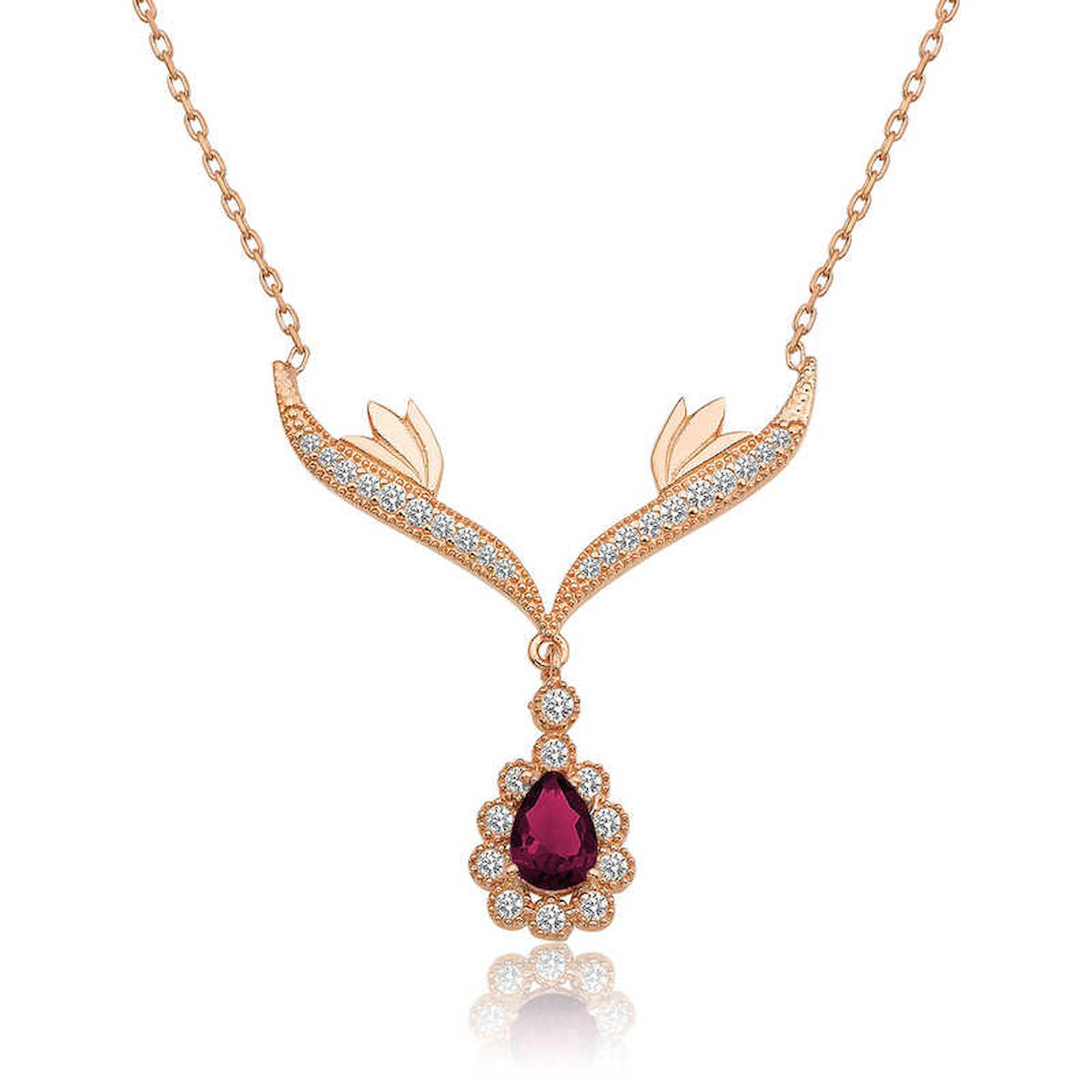 Gumush Madalyon Beyaz-Pembe Zirkon Taşlı 925 Ayar Kararmayan Forse Zincir Kadın Gümüş Kolye 45 cm