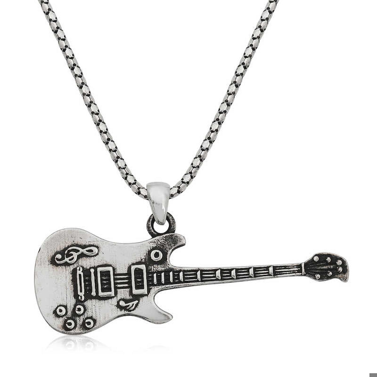 Ebuz Gitar Gümüş 925 Ayar Kararmayan Ataç Kral Zincir Erkek Gümüş Kolye 55 cm
