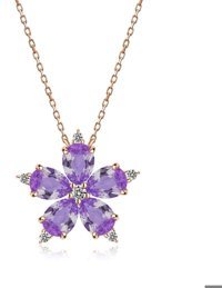 Serra Jewels Kamelya Çiçeği Lila Zirkon Taşlı 925 Ayar Kararmayan Forse Zincir Kadın Gümüş Kolye 45 cm