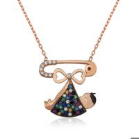 Serra Jewels Yeni Doğan Bebek Çok Renkli Zirkon Taşlı 925 Ayar Kararmayan Forse Zincir Kadın Gümüş Kolye 45 cm
