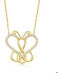Serra Jewels Kelebekli Beyaz Zirkon Taşlı 925 Ayar Kararmayan Kalpli Forse Zincir Kadın Gümüş Kolye 45 cm
