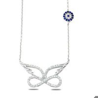 Serra Jewels Nazar Boncuklu Beyaz Zirkon Taşlı 925 Ayar Kararmayan Kelebek Forse Zincir Kadın Gümüş Kolye 45 cm