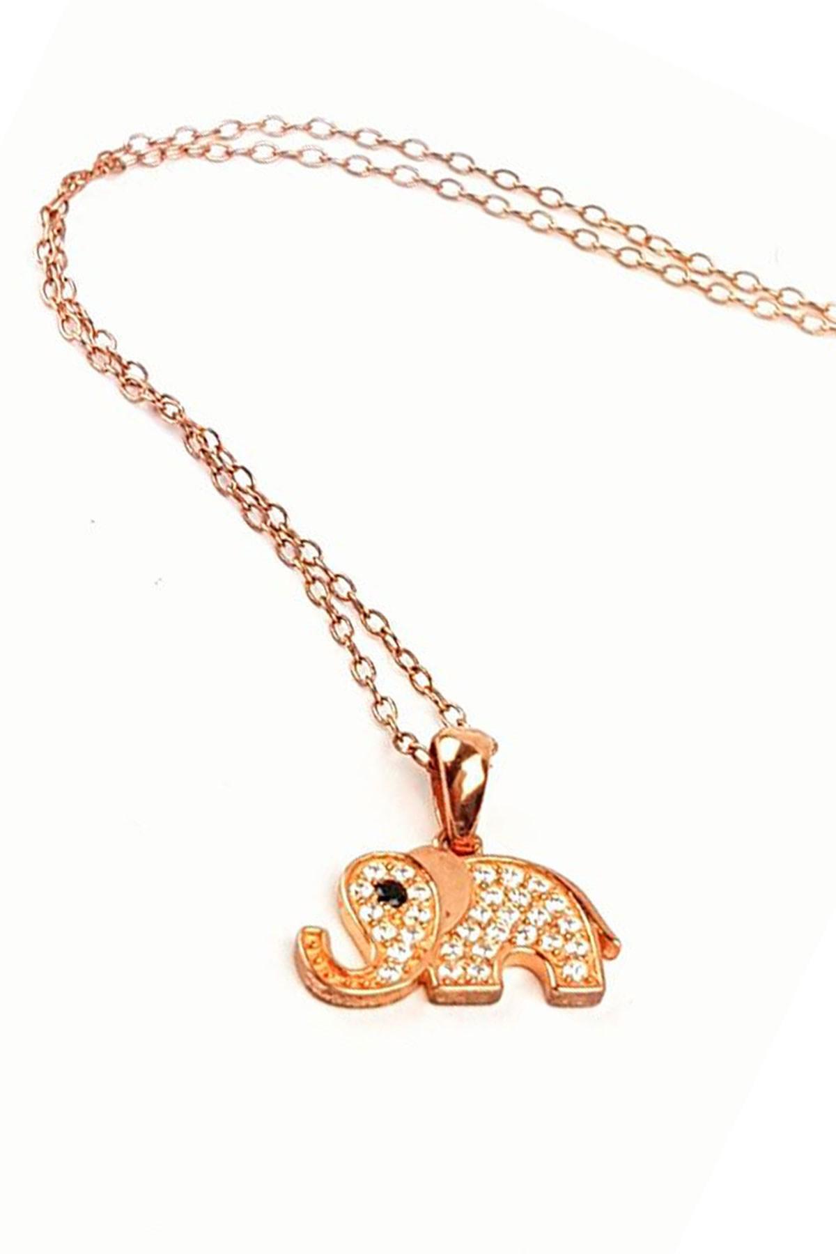 Oseshop Fil Beyaz Siyah Zirkon Taşlı 925 Ayar Kararmayan Figürlü Forse Zincir Kadın Gümüş Kolye 45 cm