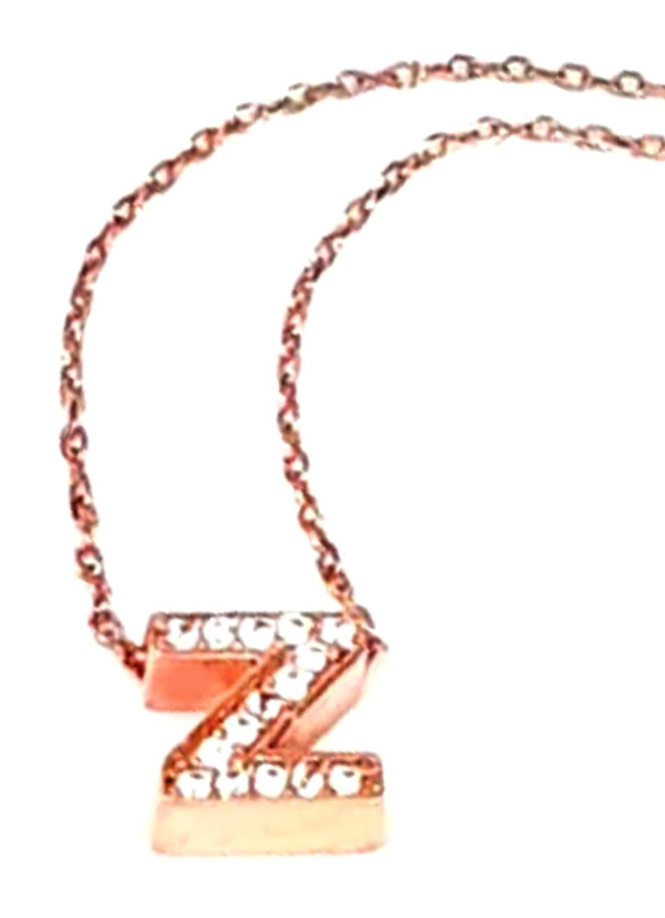 Oseshop Beyaz Taşlı Z Harfli 925 Ayar Kararmayan Harfli Forse Zincir Kadın Gümüş Kolye 45 cm