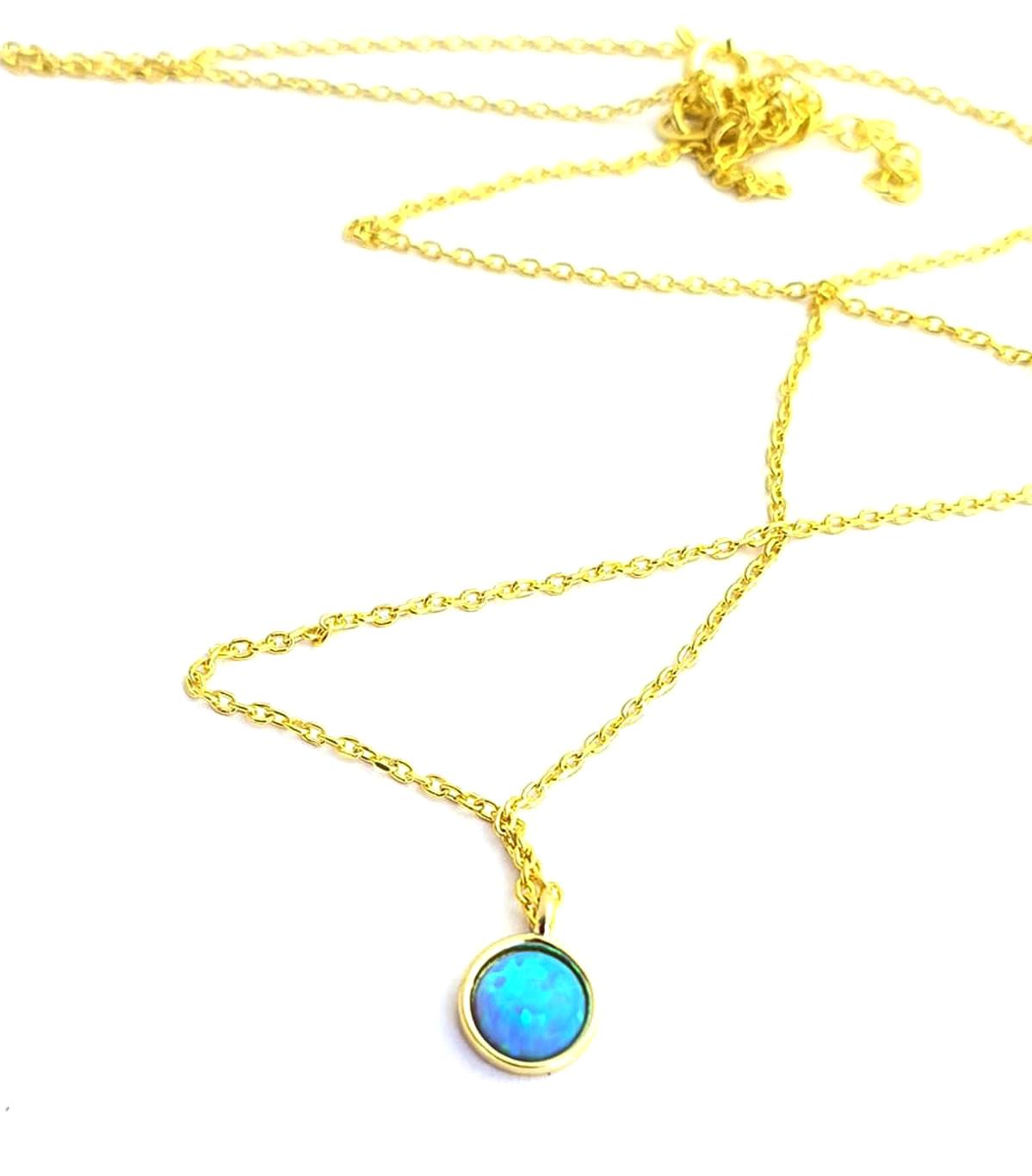 Oseshop Mavi Opal Taşlı 925 Ayar Altın Kaplama Kararmayan Figürlü Forse Zincir Kadın Gümüş Kolye 45 cm