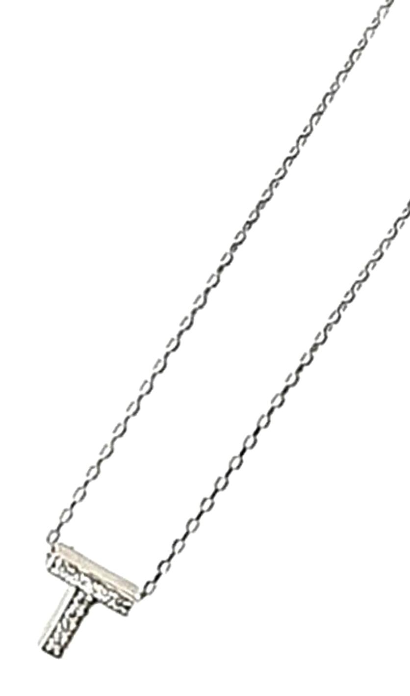 Oseshop Taşsız T Harfli Harfli Forse Zincir Kadın Gümüş Kolye 45 cm