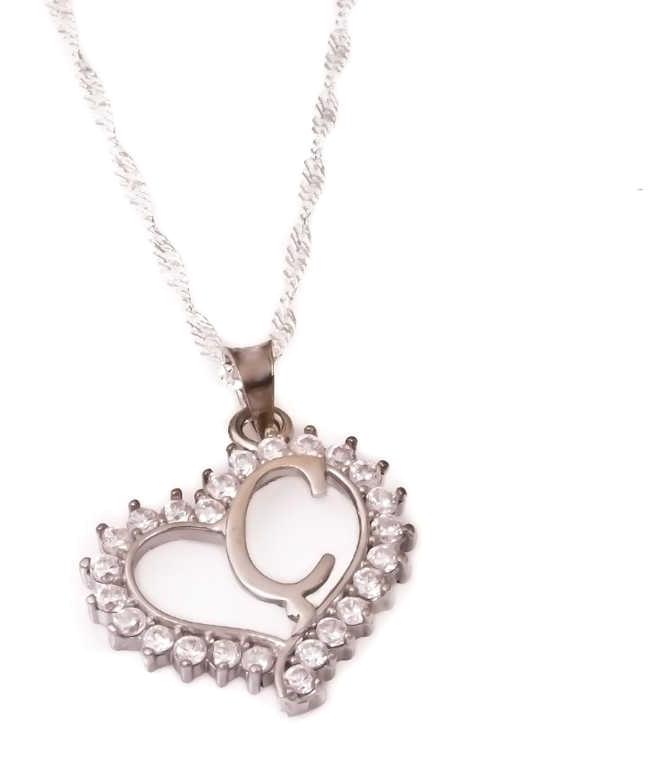 Himarry Beyaz Taşlı Ç Harfli 925 Ayar Kararmayan Kalpli Halka Zincir Kadın Gümüş Kolye 45 cm