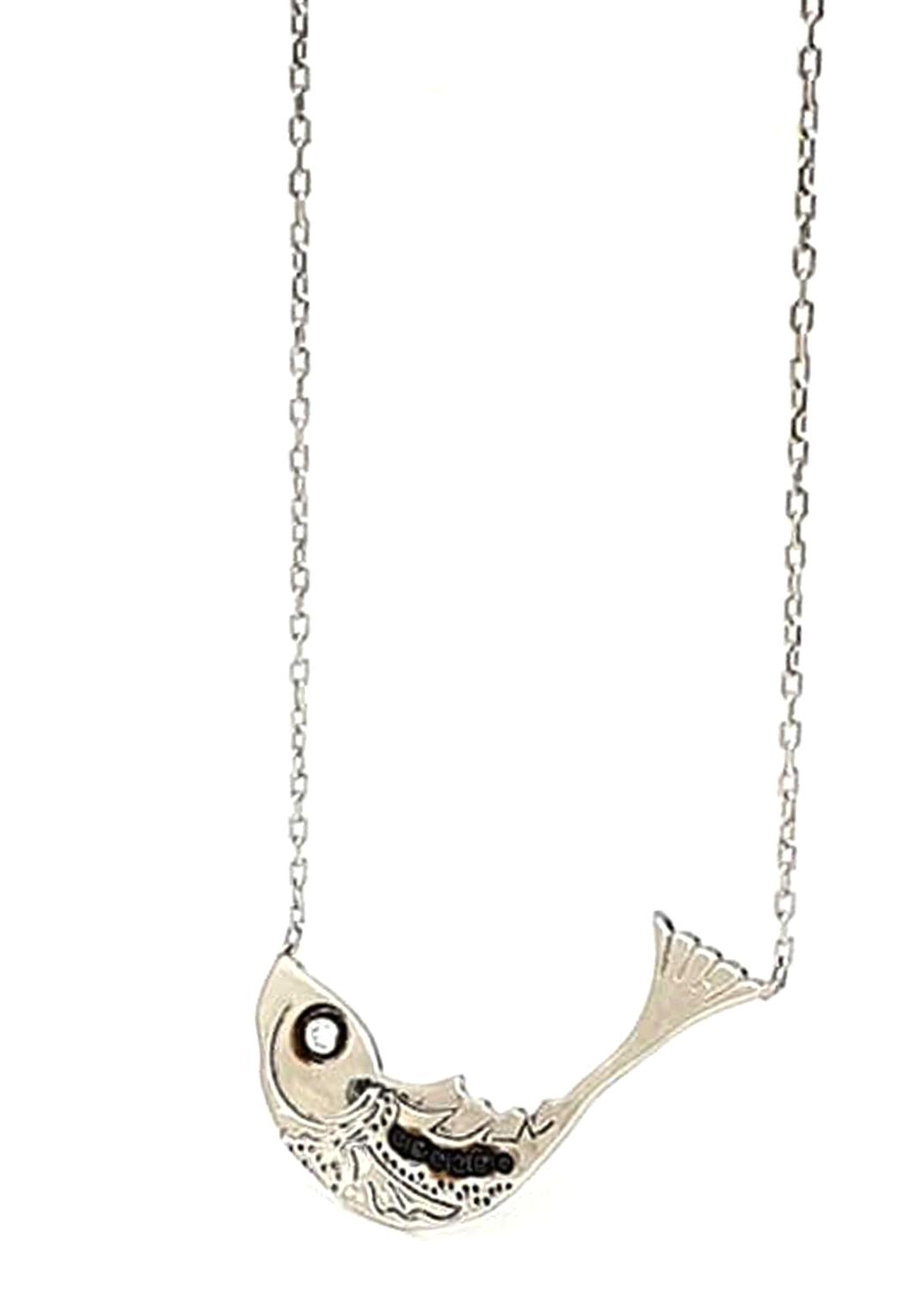 Oseshop Balık Beyaz Taşlı 925 Ayar Kararmayan Figürlü Forse Zincir Kadın Gümüş Kolye 45 cm