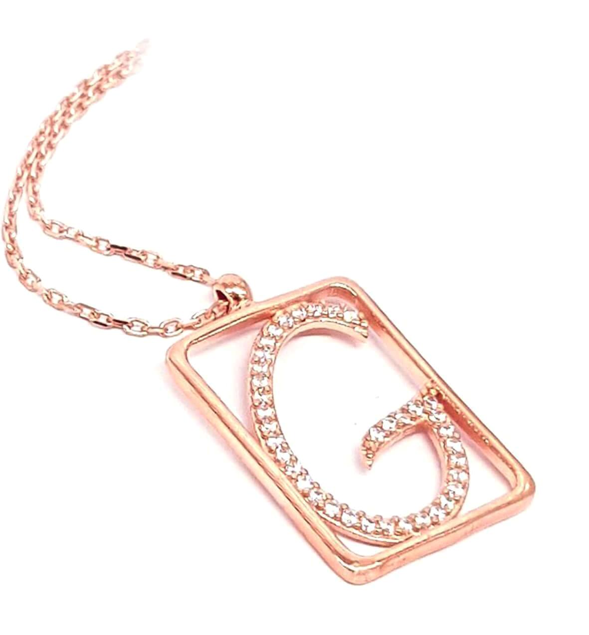 Oseshop Beyaz Taşlı G Harfli Figürlü Forse Zincir Kadın Gümüş Kolye 45 cm
