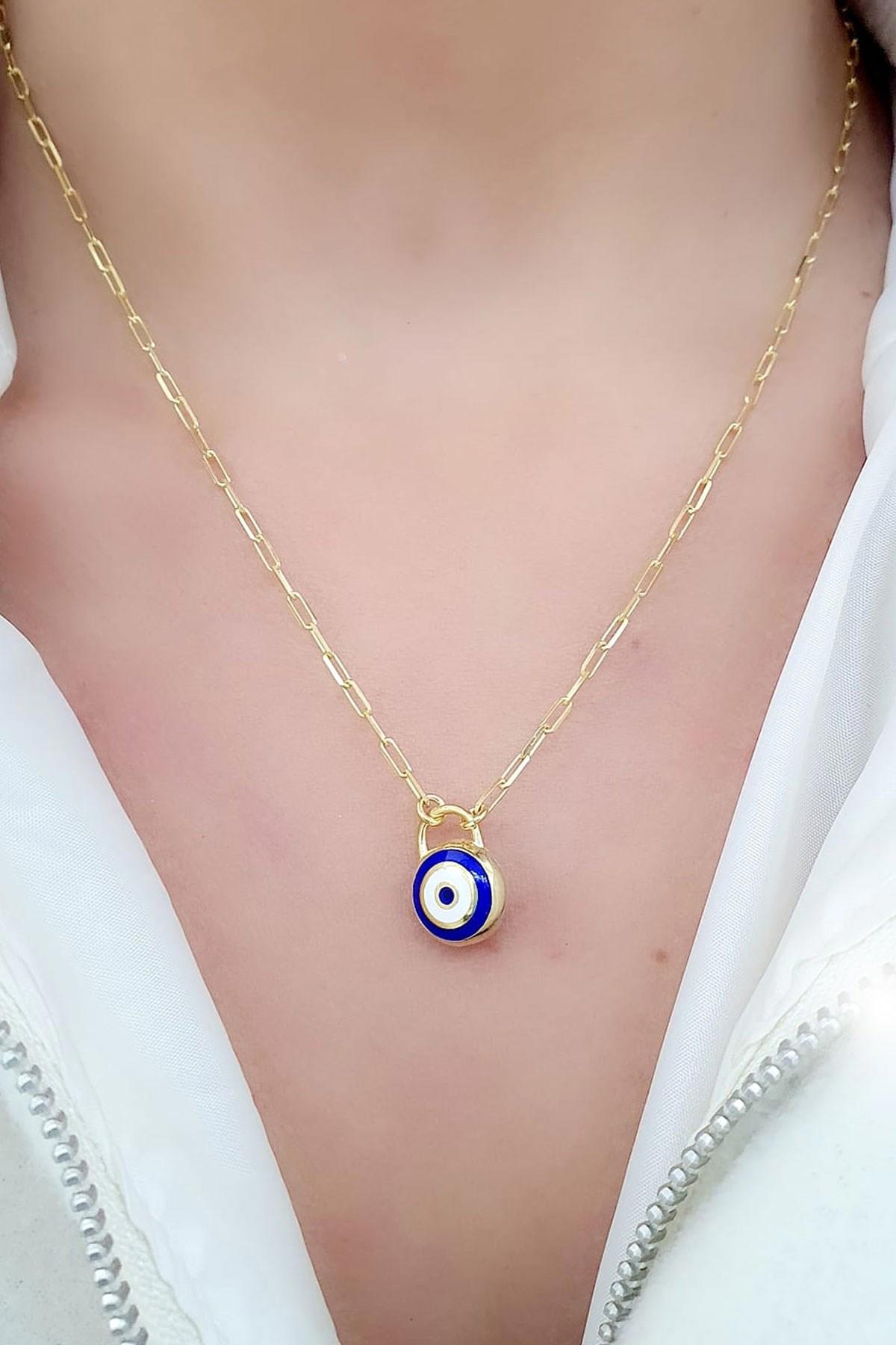 Oseshop Çok Renkli Taşlı 925 Ayar Altın Kaplama Figürlü Forse Zincir Gümüş Kolye 45 cm