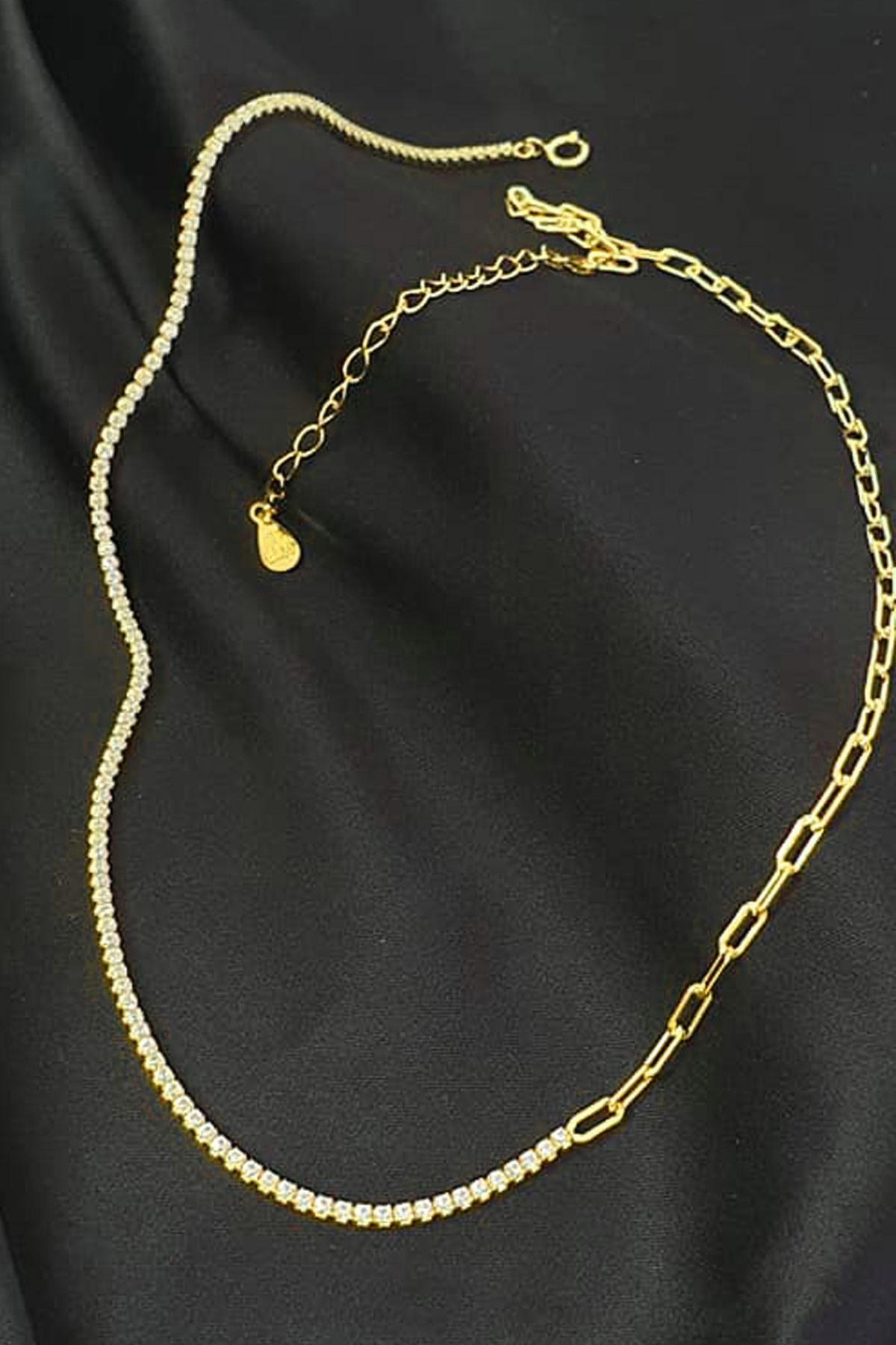 Oseshop Beyaz Taşlı 925 Ayar Kararmayan Ataç Zincir Kadın Gümüş Kolye 45 cm
