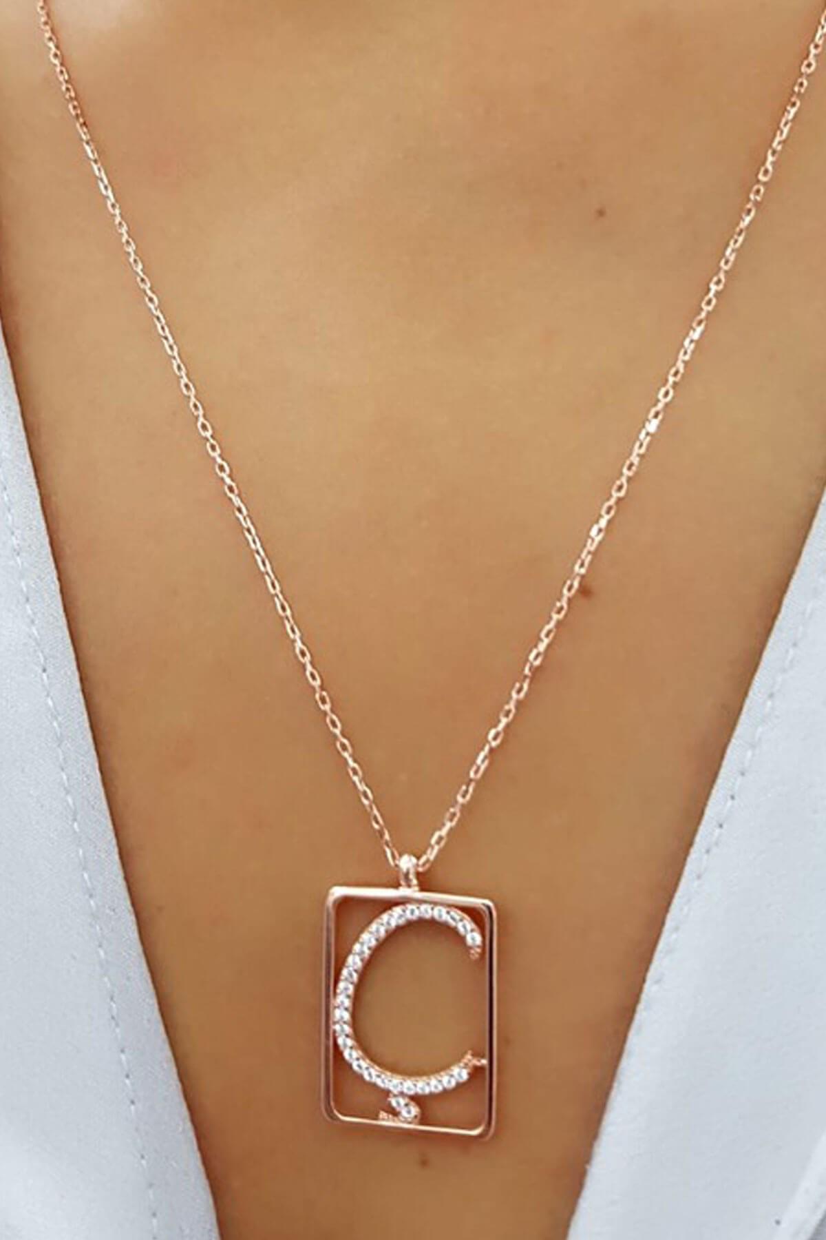 Oseshop Beyaz Zirkon Taşlı Ç Harfli 925 Ayar Kararmayan Figürlü Forse Zincir Kadın Gümüş Kolye 45 cm