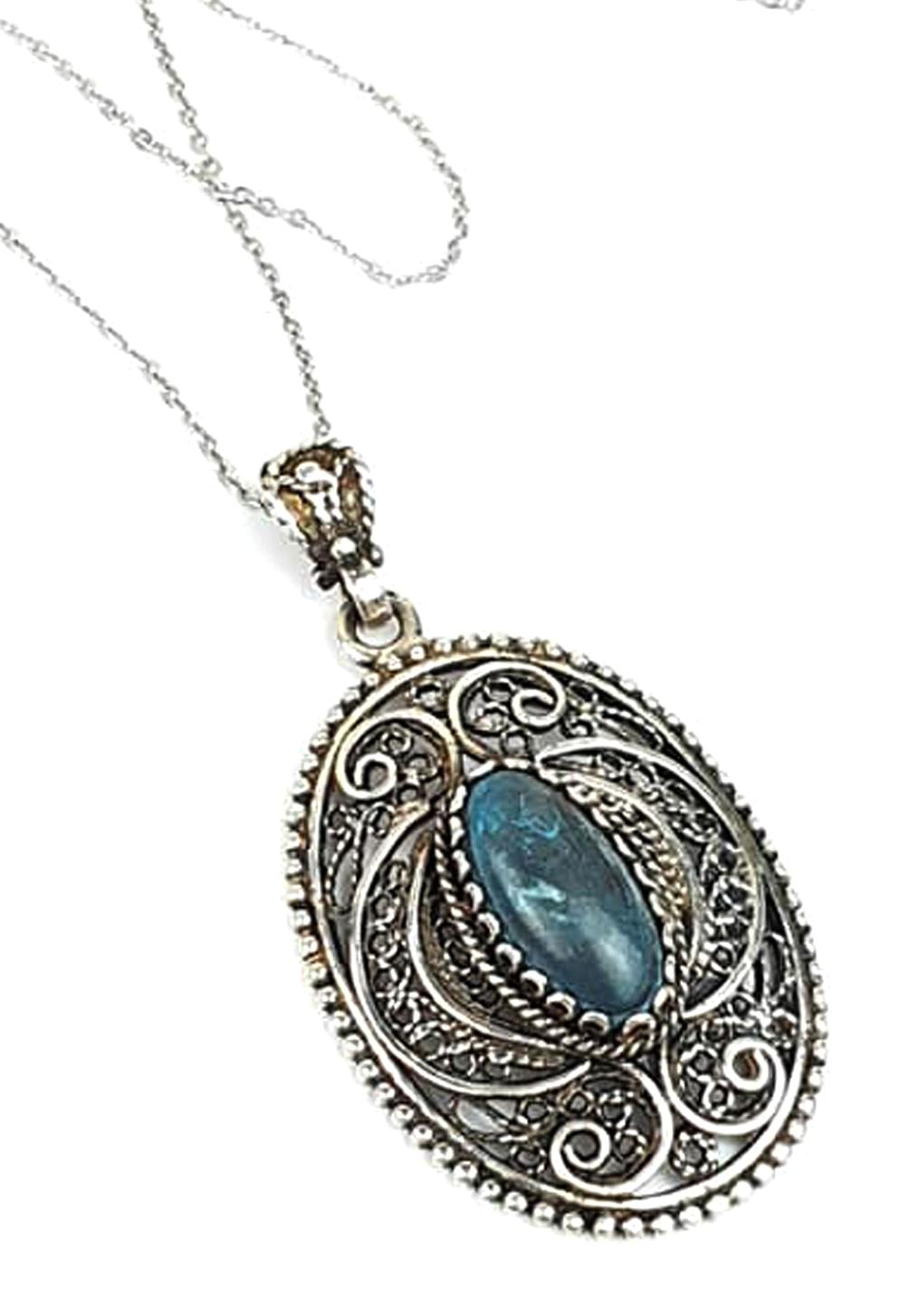 Oseshop Yuvarlak Mavi Lapis Taşlı 925 Ayar Kararmayan Forse Zincir Kadın Gümüş Kolye 45 cm