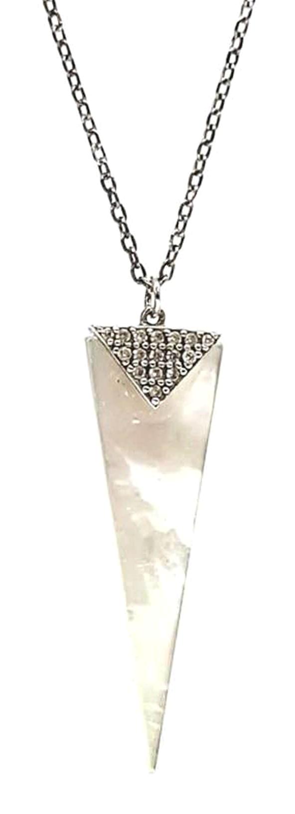 Oseshop Üçgen Beyaz Doğal Taş Taşlı 925 Ayar Kararmayan Figürlü Forse Zincir Kadın Gümüş Kolye 50 cm