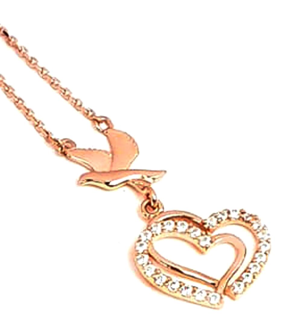 Oseshop Kalp Beyaz Diamond Taşlı 925 Ayar Kararmayan Kalpli Forse Zincir Kadın Gümüş Kolye 45 cm