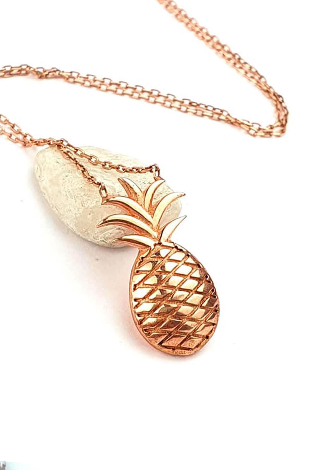Oseshop Ananas Taşsız 925 Ayar Kararmayan Figürlü Forse Zincir Kadın Gümüş Kolye 45 cm