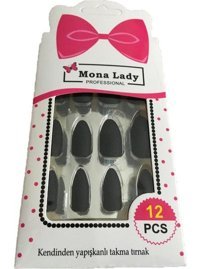 Mona Lady Balerin Kendinden Yapışkanlı Siyah 12'li El Takma Tırnak
