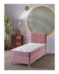 Beehanem Simge 90x190 cm Başlıklı Yataklı Sandıklı Tek Kişilik Baza Seti Pembe